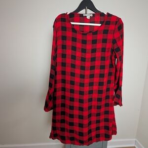 Charlie Paige Red and Black Plaid Long Sleeve Dress Size L